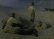 unknow artist Fishermen on Skagen Beach oil painting reproduction